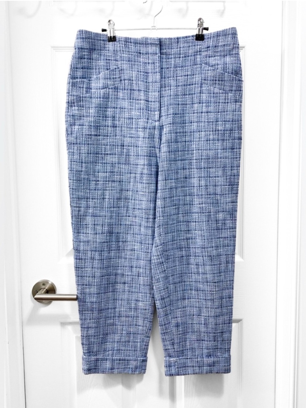 Club Monaco Light Blue Cotton-Blend High Rise Tweed Dress Pants - Like New
